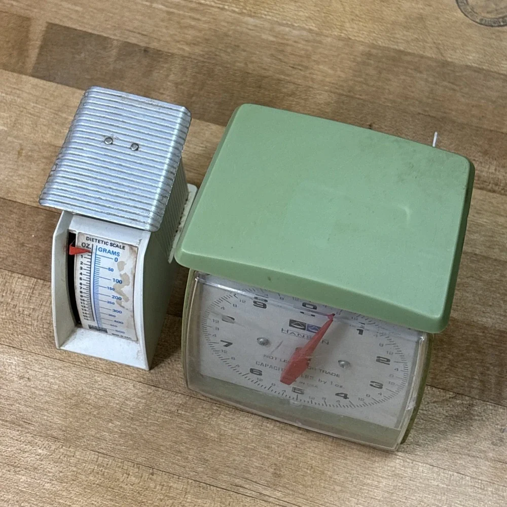Vintage 1960s 70s Hanson Kitchen Scale 25 LB & Dietetic Gram Scale MCM